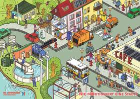 Illustration zu kommunalen Einrichtungen in einer Stadt