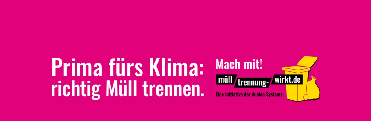 Kampagnenbanner mit dem Titel "Prima fürs Klima: richtig Müll trennen."