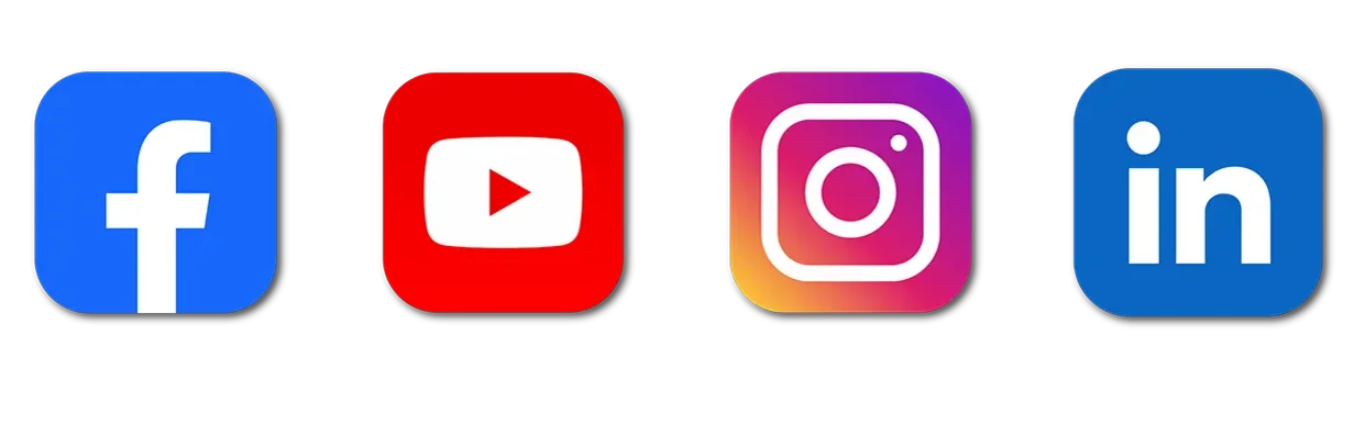 2026-Social media Auflistung der Icons der Social Media Kanäle Facebook, YouTube, Instagram und LinkedIn