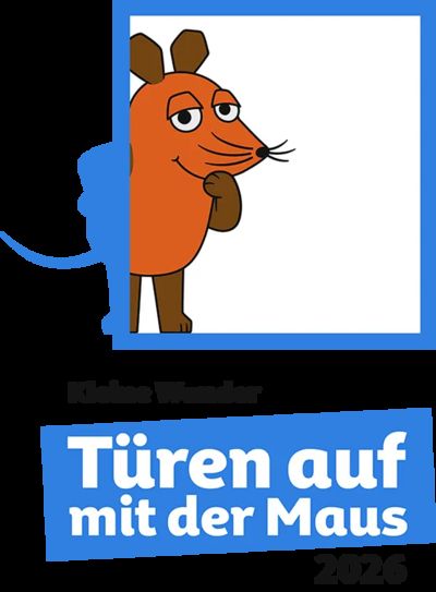 Eine Maus schaut durch ein blaues Quadrat.